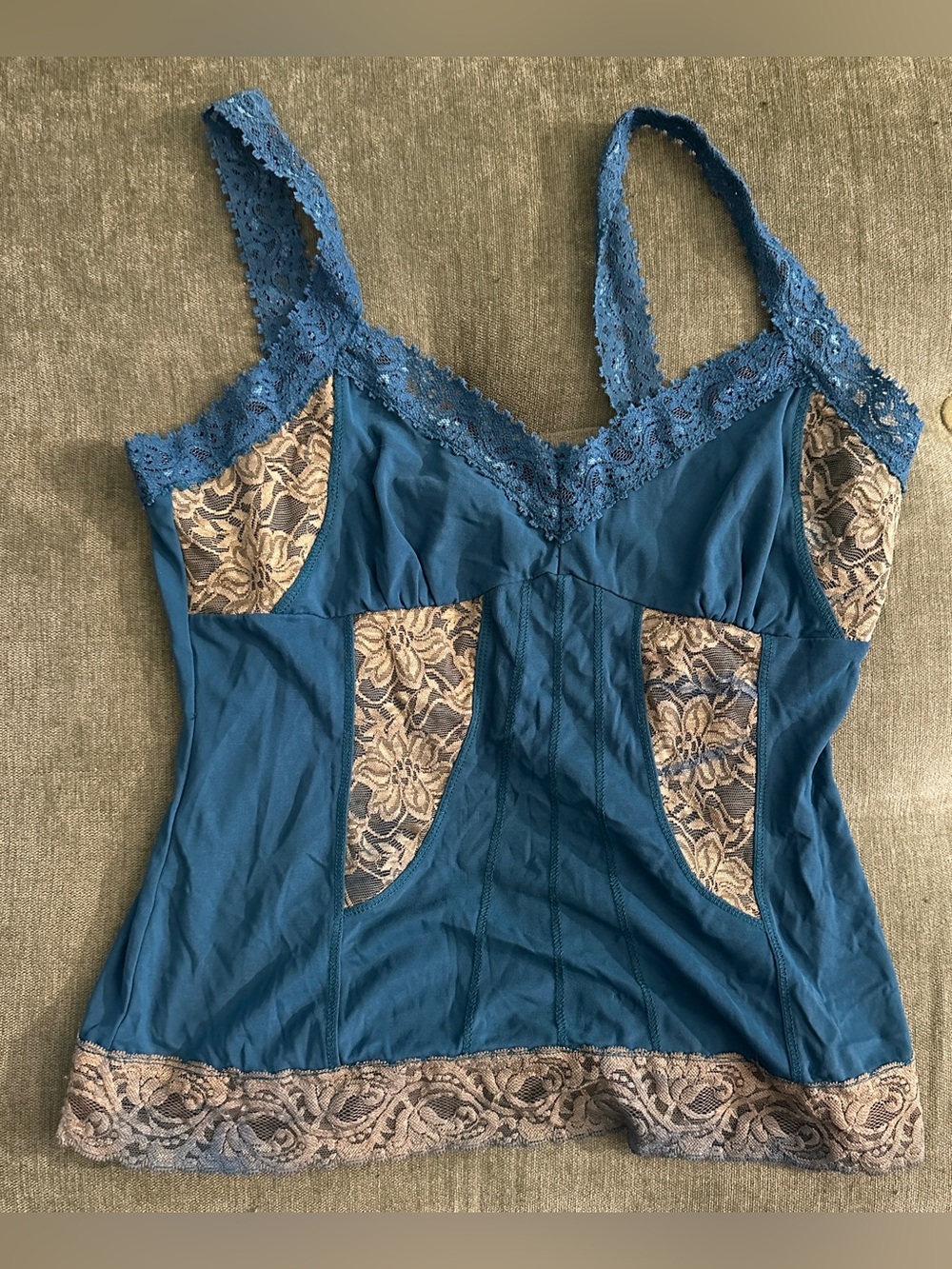 Blue Lace-Trim Camisole Top by Bisou Bisou